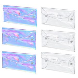 5085 6 Pcs Transparent Holographic Makeup Bag, Iridescent Cosmetic Bag